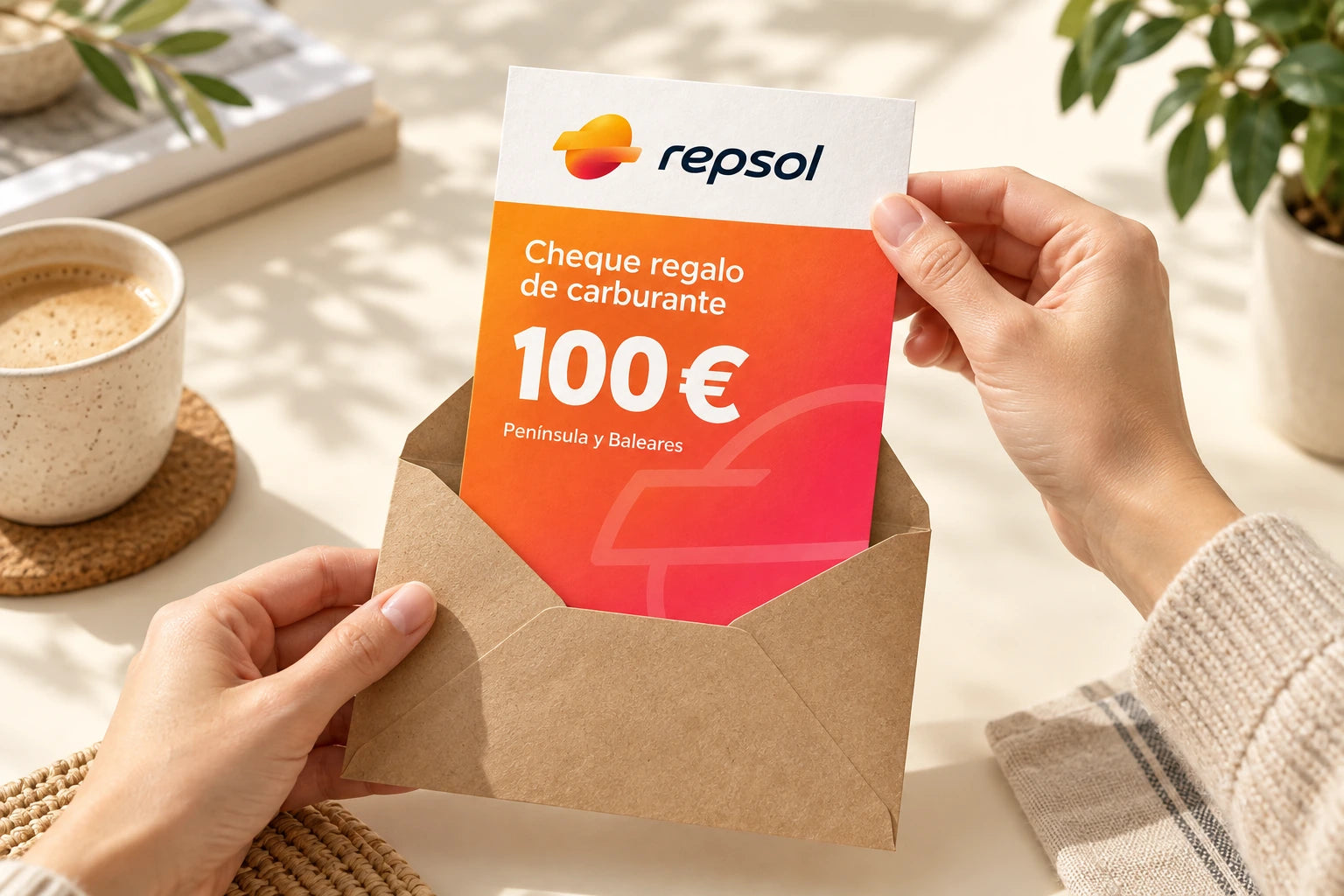 Un bono en papel y su sobre de envío
